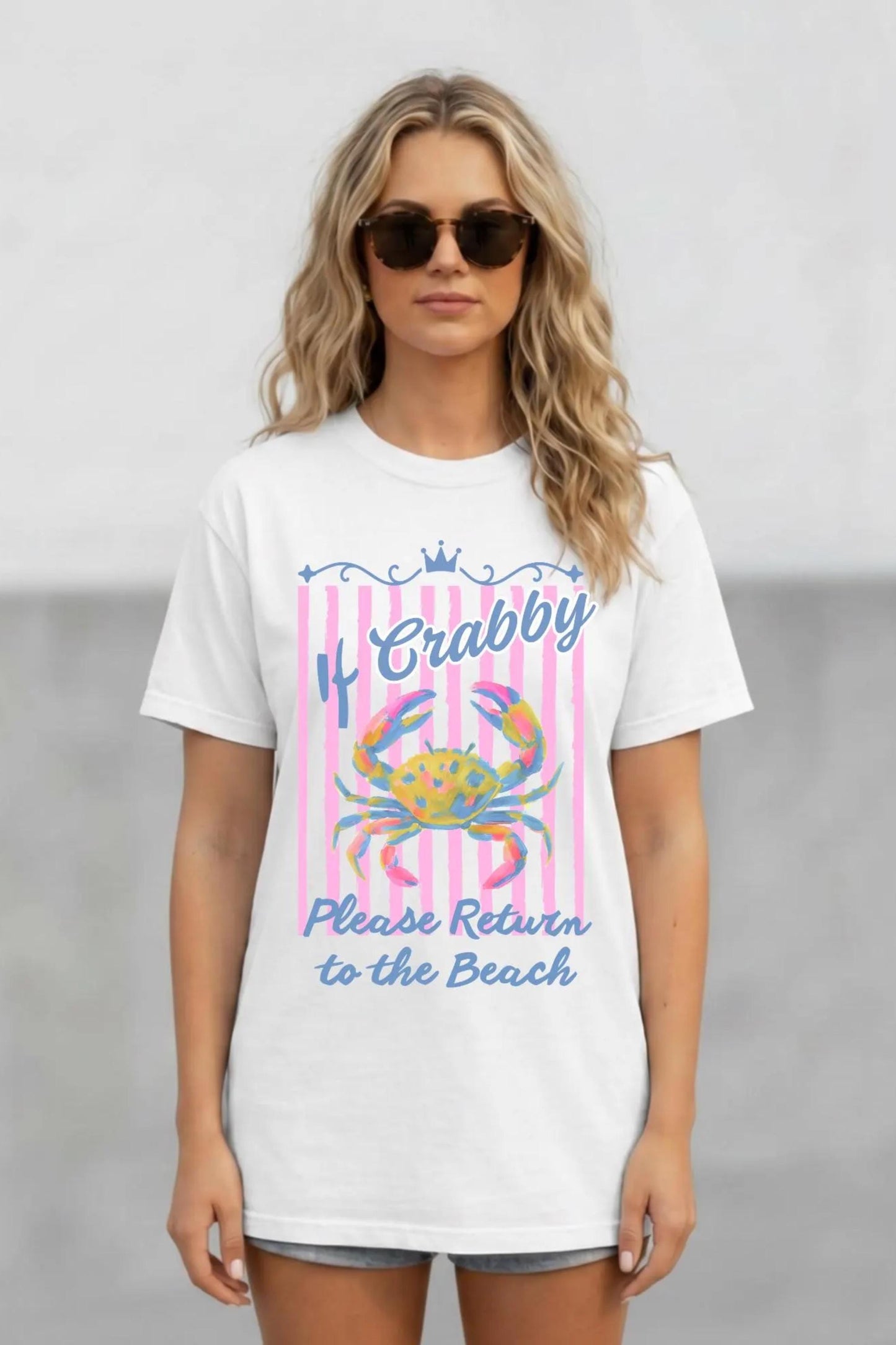 Crab Beach Shirt – Funny Watercolor Design Women's Summer Vacation Tee