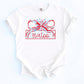 Custom Firework Design Youth Shirt Personalized Name Kids Fourth July Clothing Red Blue Patriotic Stars Graphics Bow Frame Independence Day Children Apparel Soft Comfort Colors Tee Garment Dyed Fabric Summer Celebration Parade Outfit Family