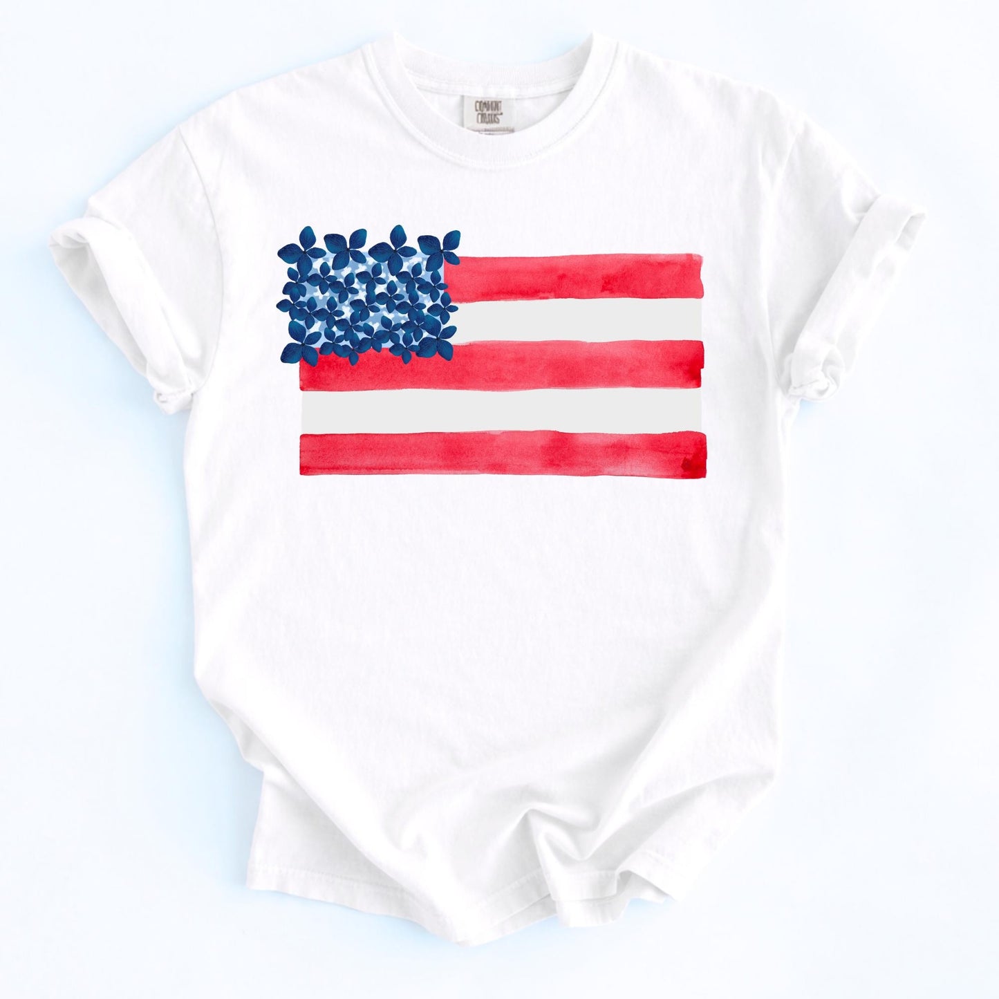 Mint Green Girls Patriotic Tee Personalized Fourth July Shirt Custom Name Floral Flag Design Youth Clothing Soft Cotton Comfort Colors Kids Summer Holiday Outfit American Flag Flowers Independence Day Apparel Beach Vacation Wear Boutique