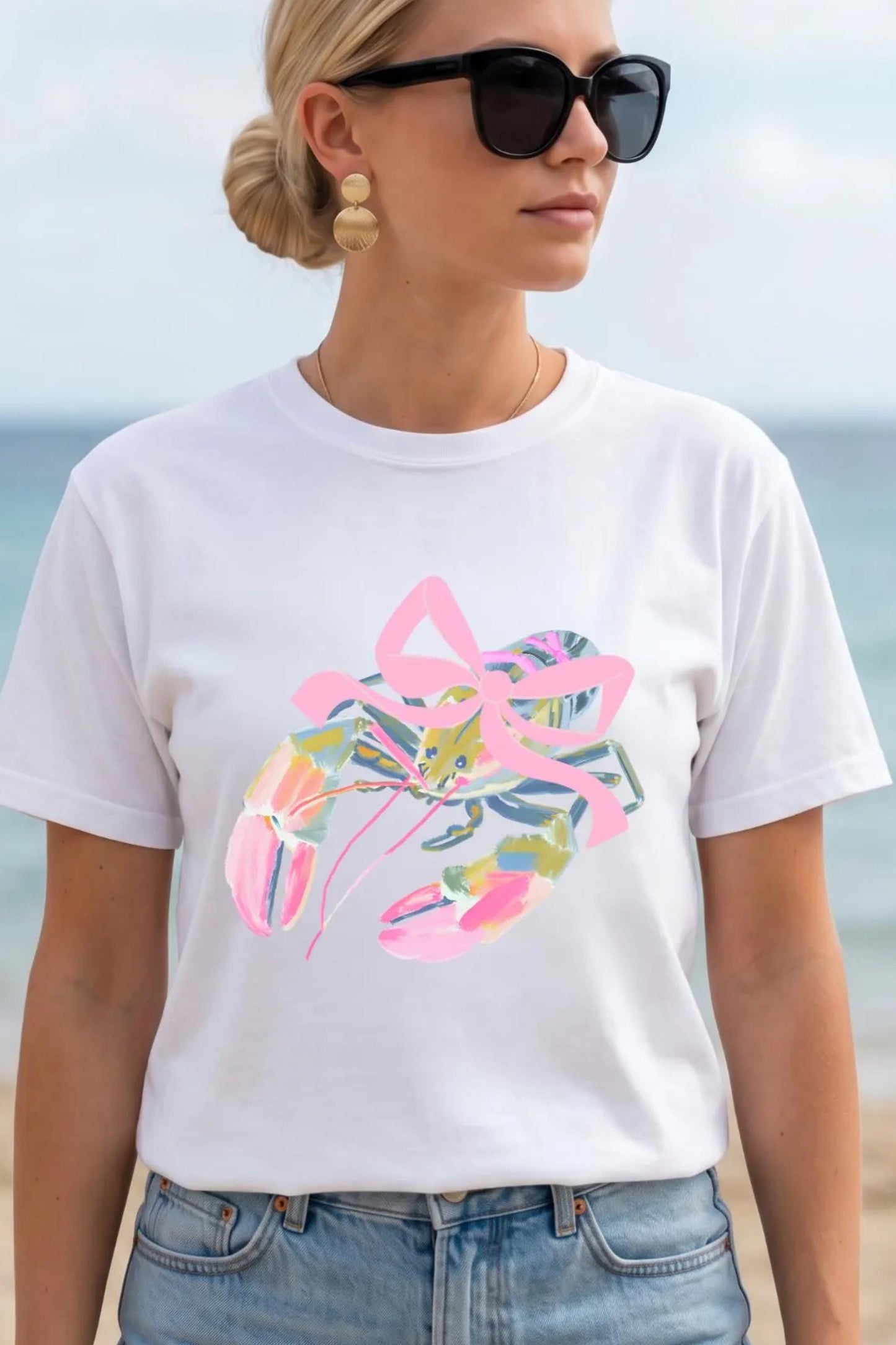 Lobster Shirt Toddler – Watercolor Beach Outfit with Pink Bow