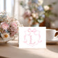 Personalized Thank You Cards Custom Monogram Initial Stationery Set Pink Bow Ribbon Accent Feminine Watercolor Design Premium White Linen Cardstock Wedding Shower Bridal Party Gift Elegant Correspondence Matching Envelopes Included Boutique