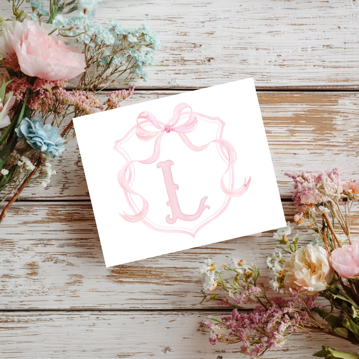 Elegant Correspondence Cards Personalized Monogram Stationery Custom Initial Thank You Set Pink Bow Ribbon Detail Premium White Linen Cardstock Feminine Watercolor Design Wedding Bridal Shower Gift Baby Announcement Cards Boutique Quality