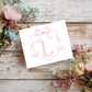 Elegant Correspondence Cards Personalized Monogram Stationery Custom Initial Thank You Set Pink Bow Ribbon Detail Premium White Linen Cardstock Feminine Watercolor Design Wedding Bridal Shower Gift Baby Announcement Cards Boutique Quality
