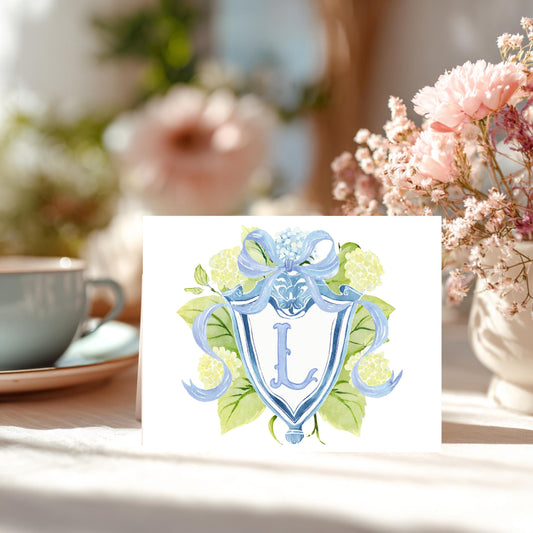 Wedding Stationery Set Personalized Thank You Cards Custom Monogram Initial Design Premium Linen Cardstock Notecards Floral Wreath Hydrangea Flowers Blue Ribbon Bow Perfect Bridal Shower Baby Announcement Hostess Gift Correspondence Elegant
