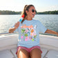 Tropical Vacation Shirt Women Florida Graphic Design Palm Tree Flamingo Print Coastal Paradise Tee Vintage Inspired Lettering Retro Beach Style Preppy Summer Apparel Colorful Artwork Collection Sunshine State Theme Comfortable Casual Wear