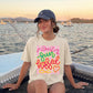 Beach Graphic Tee Women Sun Kissed Vacation Shirt Preppy Feminine Style Colorful Retro Design Resort Wear Summer Outfit Comfortable Casual Clothing Pink Bow Graphics Spring Break Cruise Shirt Poolside Lounging Essential Travel Wear Trendy