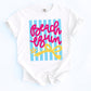 Cruise Apparel Women White Vacation Tee Pink Beach Bum Script Blue Striped Design Summer Resort Shirt Casual Tropical Outfit Poolside Casual Wear Coastal Travel Clothing Soft Breathable Fabric Comfortable Relaxed Fit Beach Lifestyle Shirt