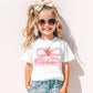 Personalized Strawberry Shirt Toddler Girl Birthday Gift Custom Name Embroidered Clothing Youth Summer Fruit Outfit White Cotton Comfort Tee Pink Bow Design Customizable Name Frame Adorable Graphic Shirt Sizes XSmall Through XL Casual