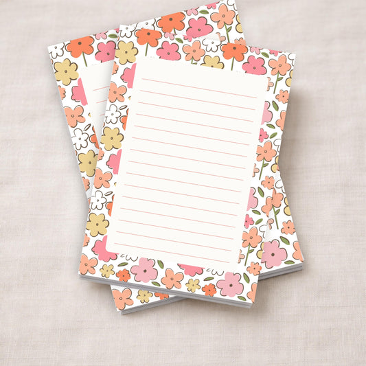 Floral Notepad Lined Writing Pad Retro Botanical Design Vintage Flower Border Perfect Stationery Gift Women Office Supplies Fifty Tear Off Sheets Premium Quality Paper Desk Memo Organizer Daily Task Planner Beautiful Aesthetic Desk