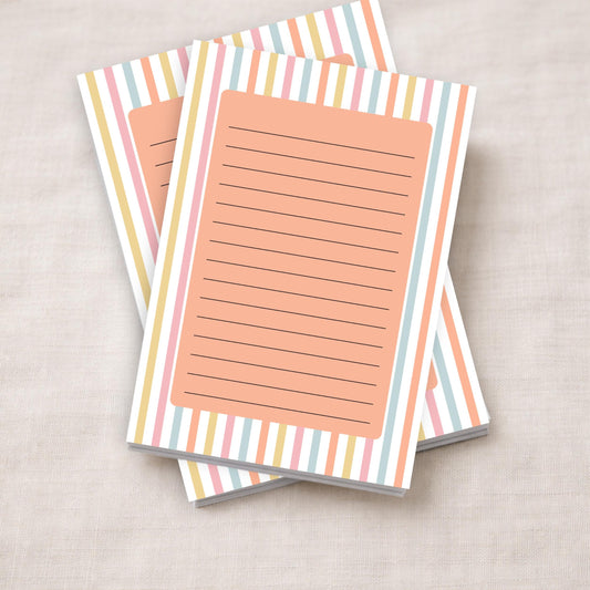 Lined Notepad Tear Off Sheets Pastel Striped Design Desk Memo Pad Daily Planning List Making Cute Office Stationery Rainbow Border Pink Blue Yellow Orange Writing Paper Premium Quality Sheets Chipboard Backing Desk Organization Supplies