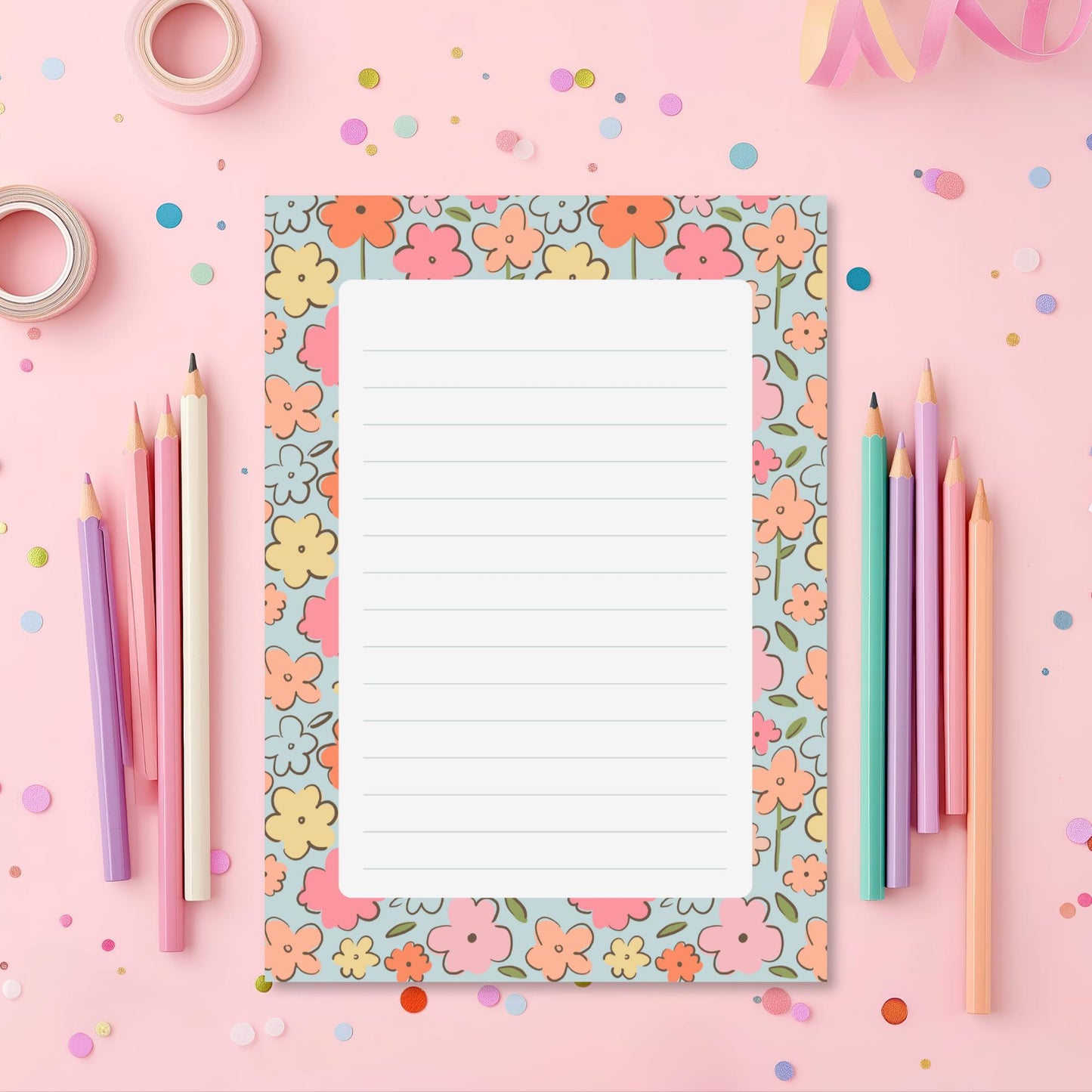 Floral Notepad – 50 Lined Sheets Vintage Botanical Desk Stationery