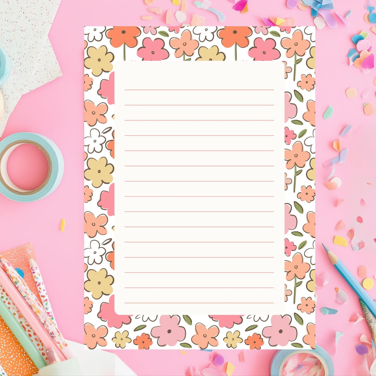 Retro Botanical Notepad Vintage Floral Border Design Lined Tear Off Sheets Beautiful Desk Stationery Gift Women Office Memo Pad Daily Task Planner Fifty Premium Quality Pages Chipboard Backing Support Aesthetic Writing Pad Note Taking