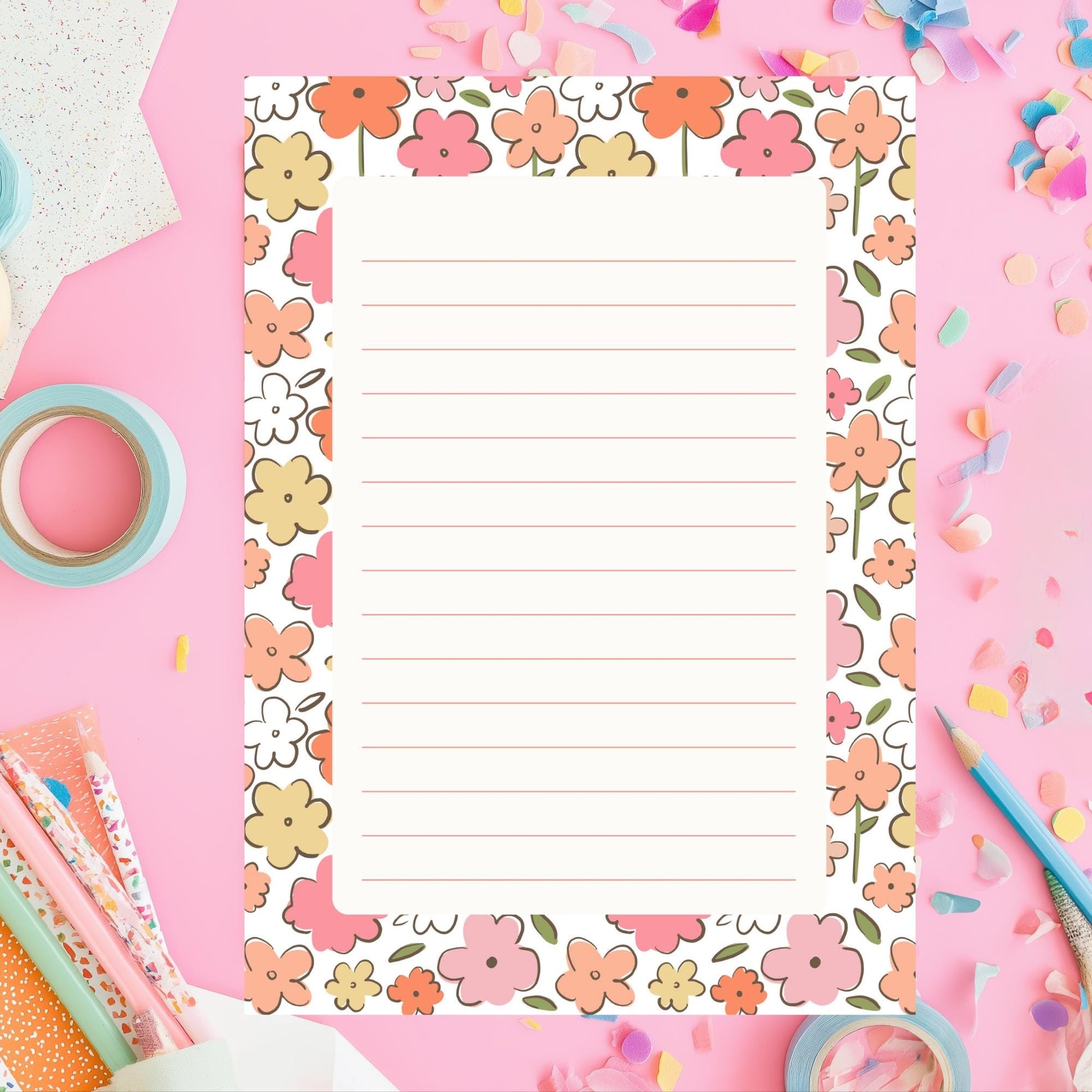 Retro Botanical Notepad Vintage Floral Border Design Lined Tear Off Sheets Beautiful Desk Stationery Gift Women Office Memo Pad Daily Task Planner Fifty Premium Quality Pages Chipboard Backing Support Aesthetic Writing Pad Note Taking