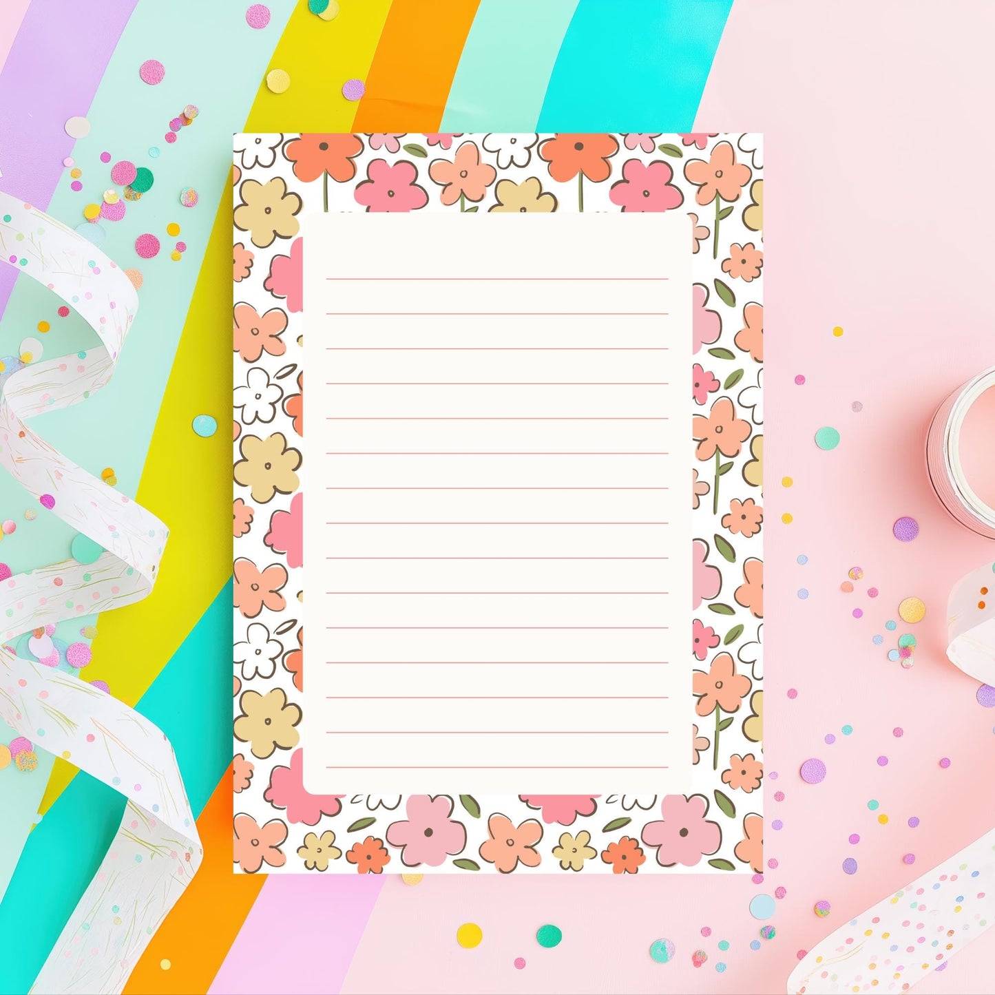 Vintage Floral Notepad Retro Botanical Border Design Lined Tear Off Writing Pad Fifty Premium Quality Sheets Desk Stationery Gift Women Daily Task Planner Memo Organizer Beautiful Office Supplies Aesthetic Note Block Chipboard Backing
