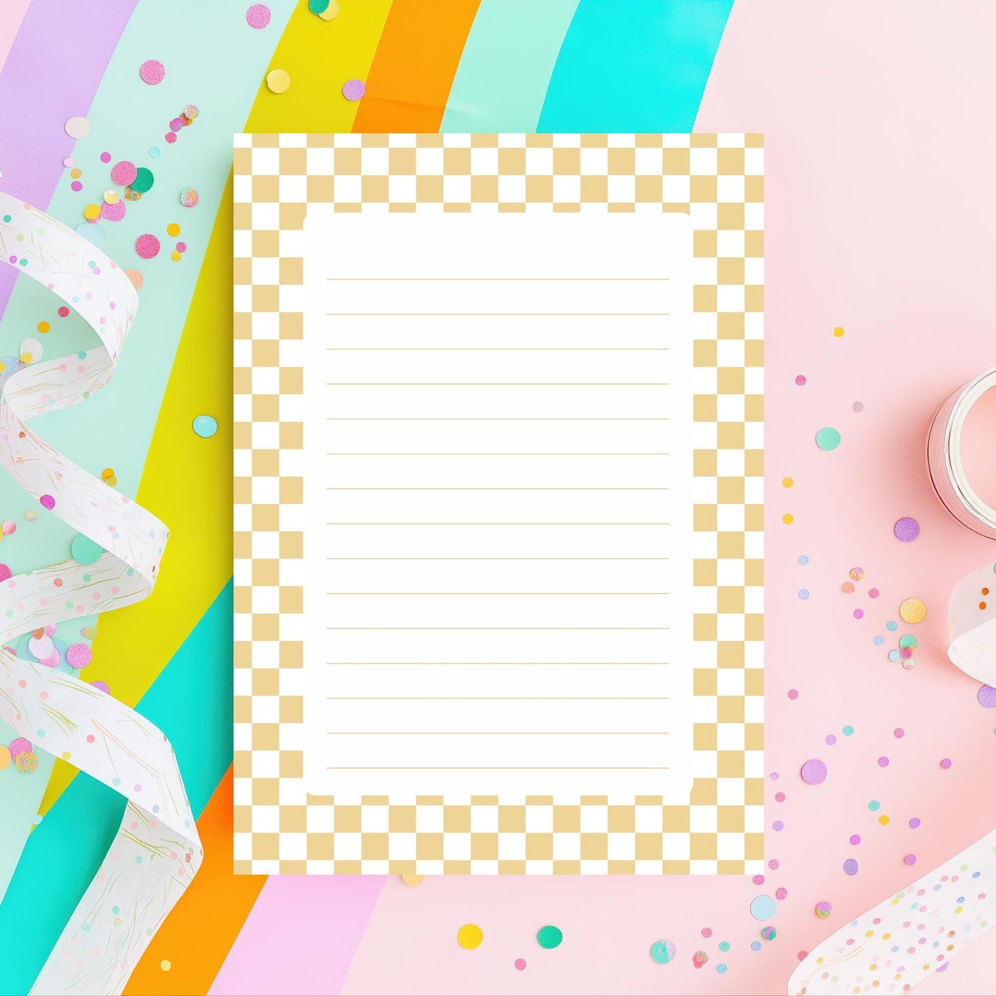 Memo Pad Daily Planning Essential Checkered Lined Notepad Desk Stationery Fifty Tear Off Sheets Premium Paper Quality Preppy Aesthetic Design Neutral Border Pattern Perfect Work Notes List Making Student Teacher Office Professional