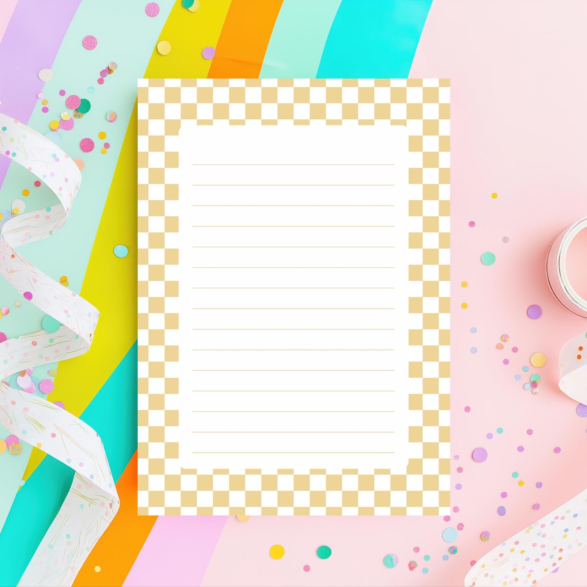 Memo Pad Daily Planning Essential Checkered Lined Notepad Desk Stationery Fifty Tear Off Sheets Premium Paper Quality Preppy Aesthetic Design Neutral Border Pattern Perfect Work Notes List Making Student Teacher Office Professional