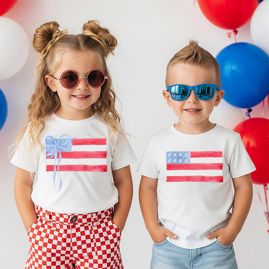 Watercolor American Flag Youth Shirt Custom Personalized Kids Tee Soft Comfort Colors Cotton Fourth July Celebration Outfit Independence Day Boys Girls Clothing Premium Boutique Quality Design Red White Blue Patriotic Summer Wear Toddler