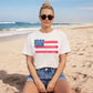 Independence Day Shirt Women Fourth July Patriotic Outfit American Flag Watercolor Design Comfort Colors Tshirt USA Red White Blue Memorial Day Celebration Casual Summer Wear Soft Comfortable Fabric Hearts Pattern Perfect Family Matching