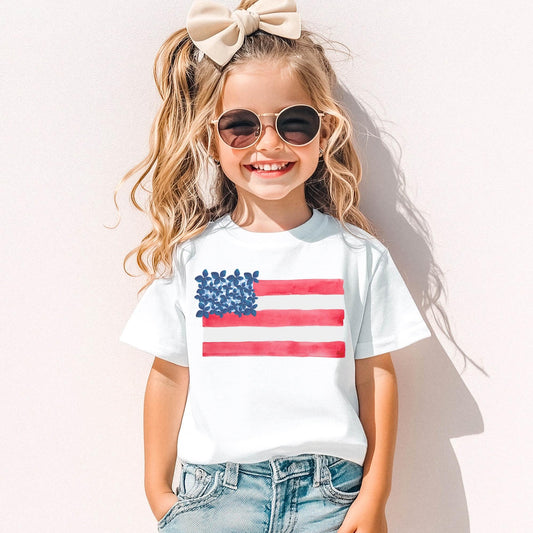 Personalized Girls Patriotic Shirt Custom Name Fourth July Tee Floral American Flag Design Mint Green Youth Clothing Soft Comfort Colors Cotton Kids Summer Holiday Outfit Independence Day Celebration Wear Beach Vacation Apparel Boutique