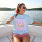Coastal Graphic Tee Womens Beach Vacation Shirt Funny Crab Watercolor Design Summer Ocean Clothing Retro Vintage Style Pink Stripe Pattern Rainbow Illustration Crown Details Soft Comfort Colors Fabric Relaxed Fit Perfect Seaside Casual Wear