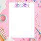 Kids Writing Paper Personalized Name Notepad Custom Stationery Girls Pink Purple Lettering Design Fifty Tear Away Sheets Lined Blank Options Available School Supplies Children Homework Essential Note Taking Paper Birthday Gift Girls