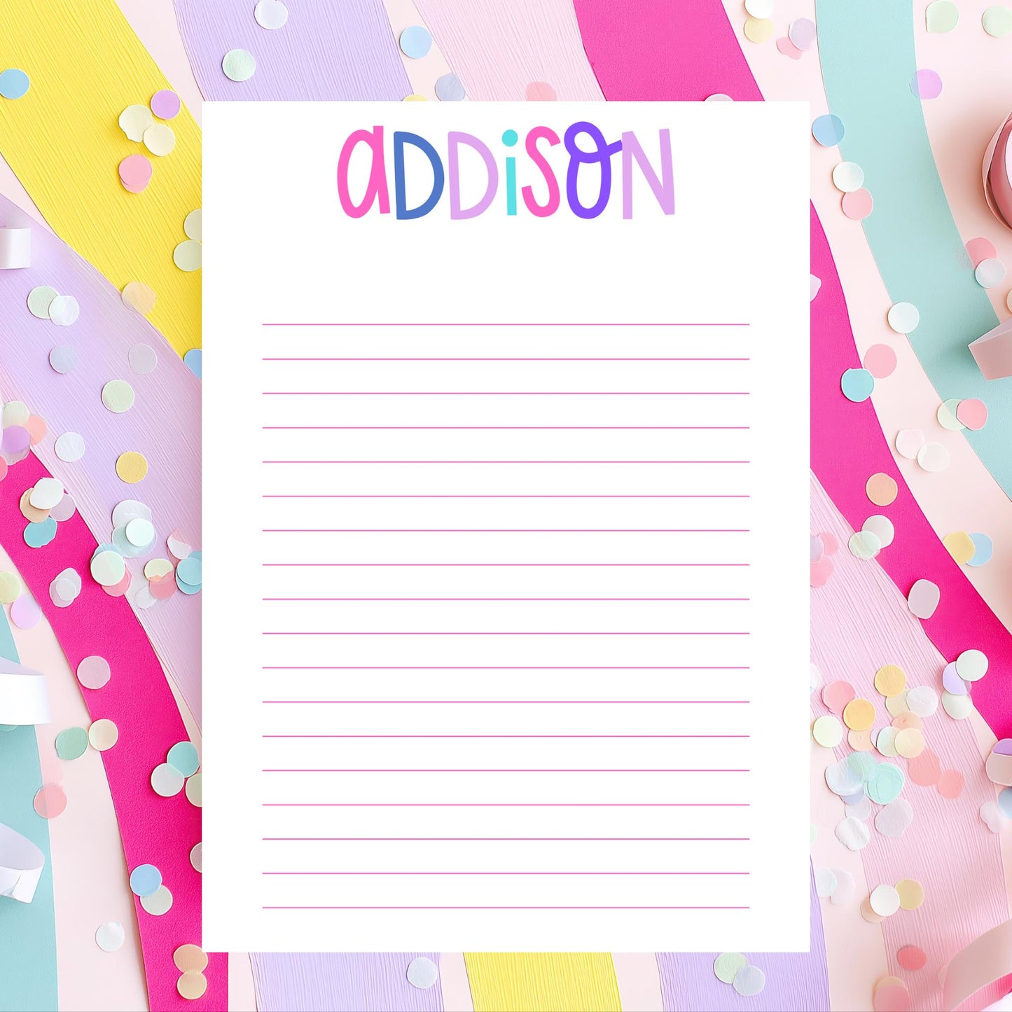School Organization Kids Personalized Name Notepad Custom Stationery Pink Purple Gradient Design Fifty Tear Away Sheets Girls Writing Paper Lined Blank Options Homework Helper Children Note Taking Essential Birthday Gift Personalized
