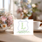 Personalized Thank You Card Custom Monogram Initial Floral Wreath Design Premium Linen Cardstock Folded Notecard Set Matching Envelopes Included Perfect Wedding Bridal Shower Stationery Elegant Feminine Botanical Watercolor Greenery Pattern