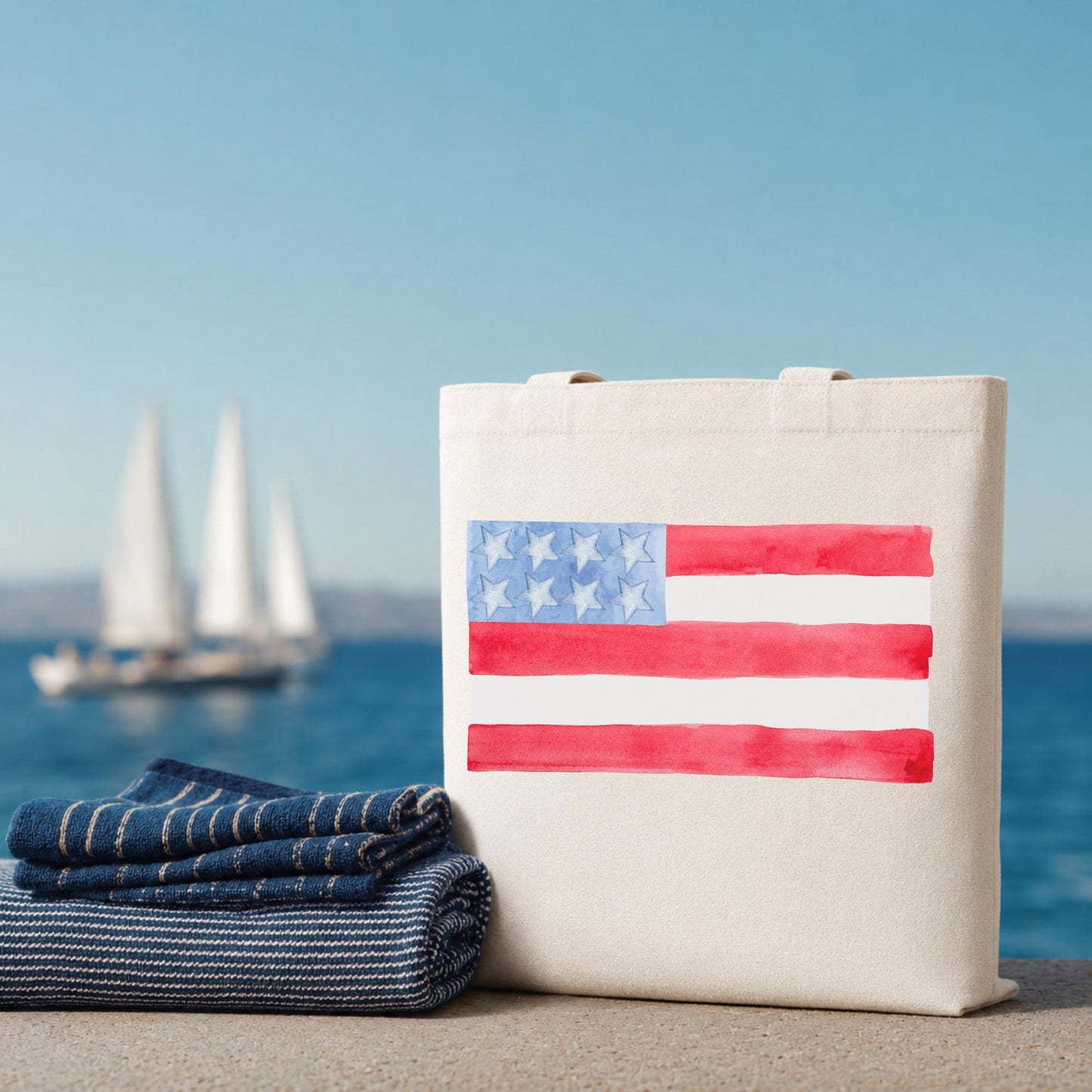 Patriotic Canvas Bag Reusable Shopping Tote American Flag Watercolor Print Eco Friendly Carrier Perfect Independence Day Fourth Of July Memorial Day Gift Spacious Shoulder Bag Everyday Errands Beach Trips Library Visits Farmer Market