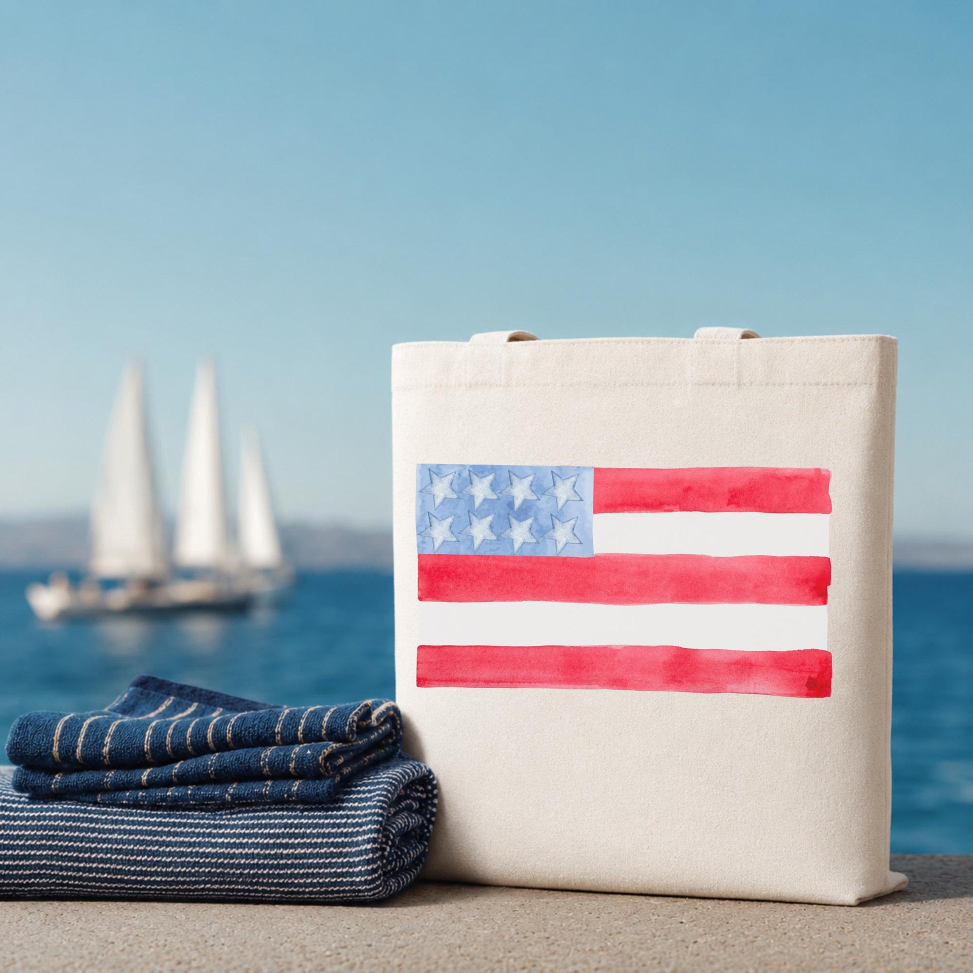 Patriotic Canvas Bag Reusable Shopping Tote American Flag Watercolor Print Eco Friendly Carrier Perfect Independence Day Fourth Of July Memorial Day Gift Spacious Shoulder Bag Everyday Errands Beach Trips Library Visits Farmer Market