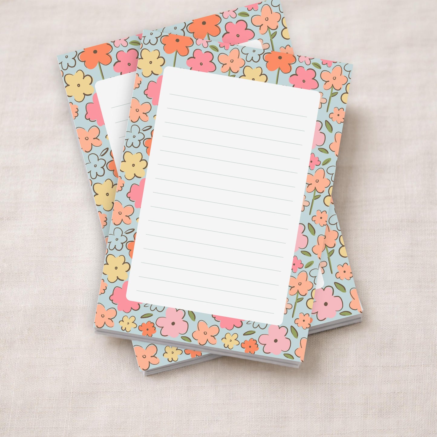 Floral Notepad Gift Vintage Botanical Stationery Design Lined Writing Pad Fifty Sheets Retro Flower Border Pattern Pink Orange Yellow Blue Colorful Memo Tablet Teacher Appreciation Present Pretty Desk Supplies Office List Maker Daily Task