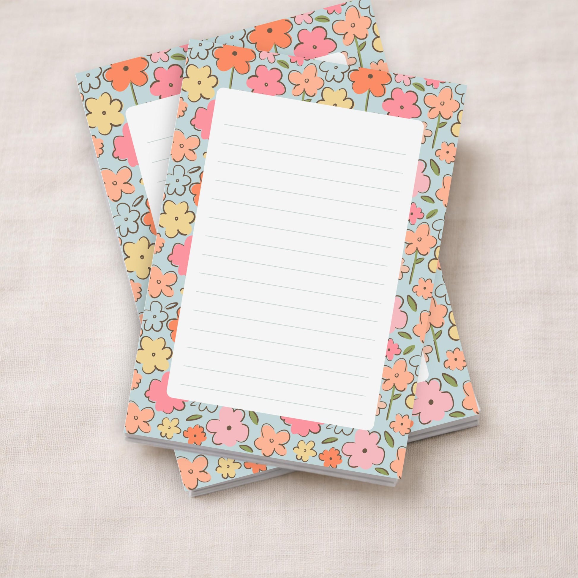 Floral Notepad Gift Vintage Botanical Stationery Design Lined Writing Pad Fifty Sheets Retro Flower Border Pattern Pink Orange Yellow Blue Colorful Memo Tablet Teacher Appreciation Present Pretty Desk Supplies Office List Maker Daily Task