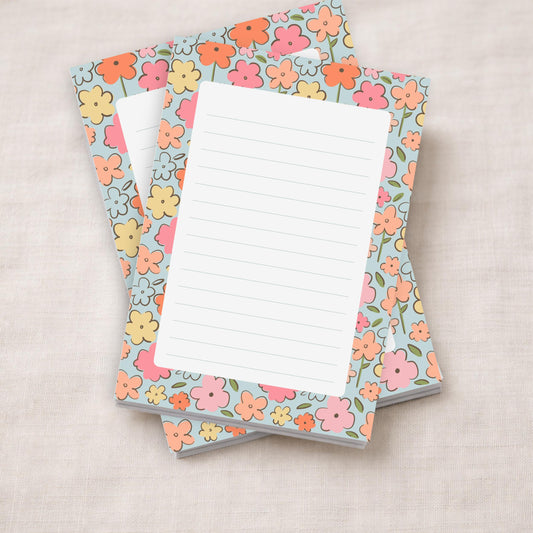 Floral Notepad Gift Vintage Botanical Stationery Design Lined Writing Pad Fifty Sheets Retro Flower Border Pattern Pink Orange Yellow Blue Colorful Memo Tablet Teacher Appreciation Present Pretty Desk Supplies Office List Maker Daily Task