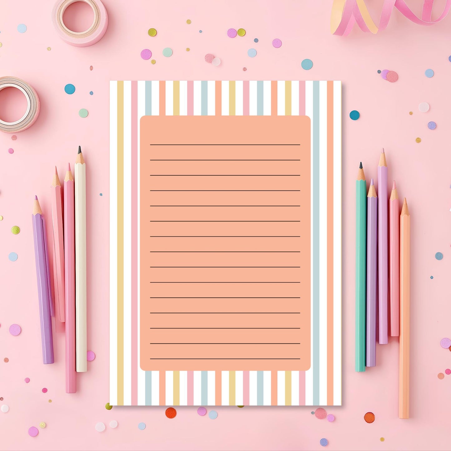 Lined Notepad – 50 Tearoff Sheets Pastel Striped Desk Memo Pad