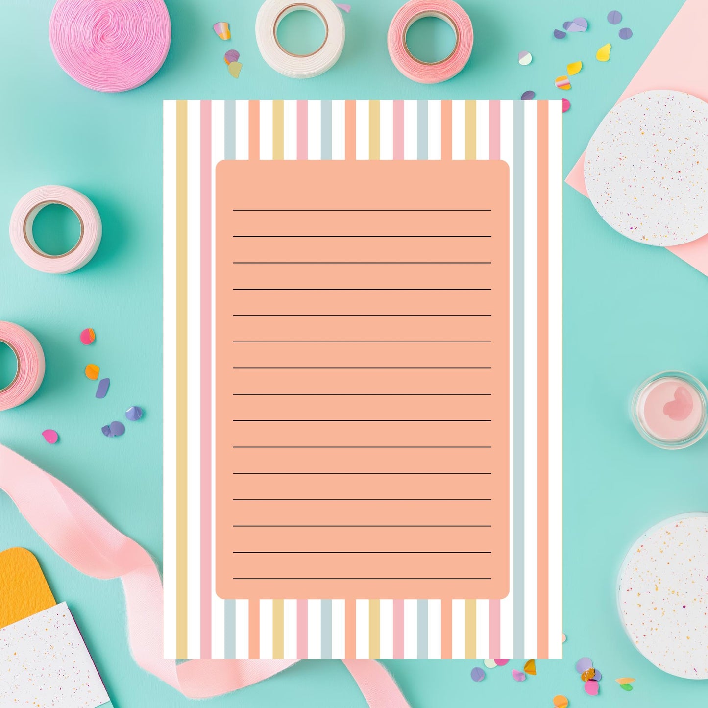 Lined Notepad – 50 Tearoff Sheets Pastel Striped Desk Memo Pad