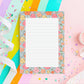 Lined Writing Pad Floral Border Design Office Stationery Essential Fifty Sheets Memo Tablet Daily Task Planning List Maker Vintage Botanical Pattern Retro Styling Colorful Flower Design Premium Paper Quality Desk Supplies Organization Tool