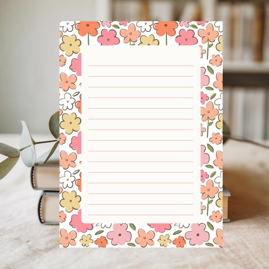Lined Writing Pad Tear Off Sheets Desk Memo Stationery Daily Organization Essential Floral Notepad Retro Botanical Pattern Vintage Flower Design Premium Quality Paper Fifty Lined Pages Chipboard Backing Office Supplies Women Gift Beautiful