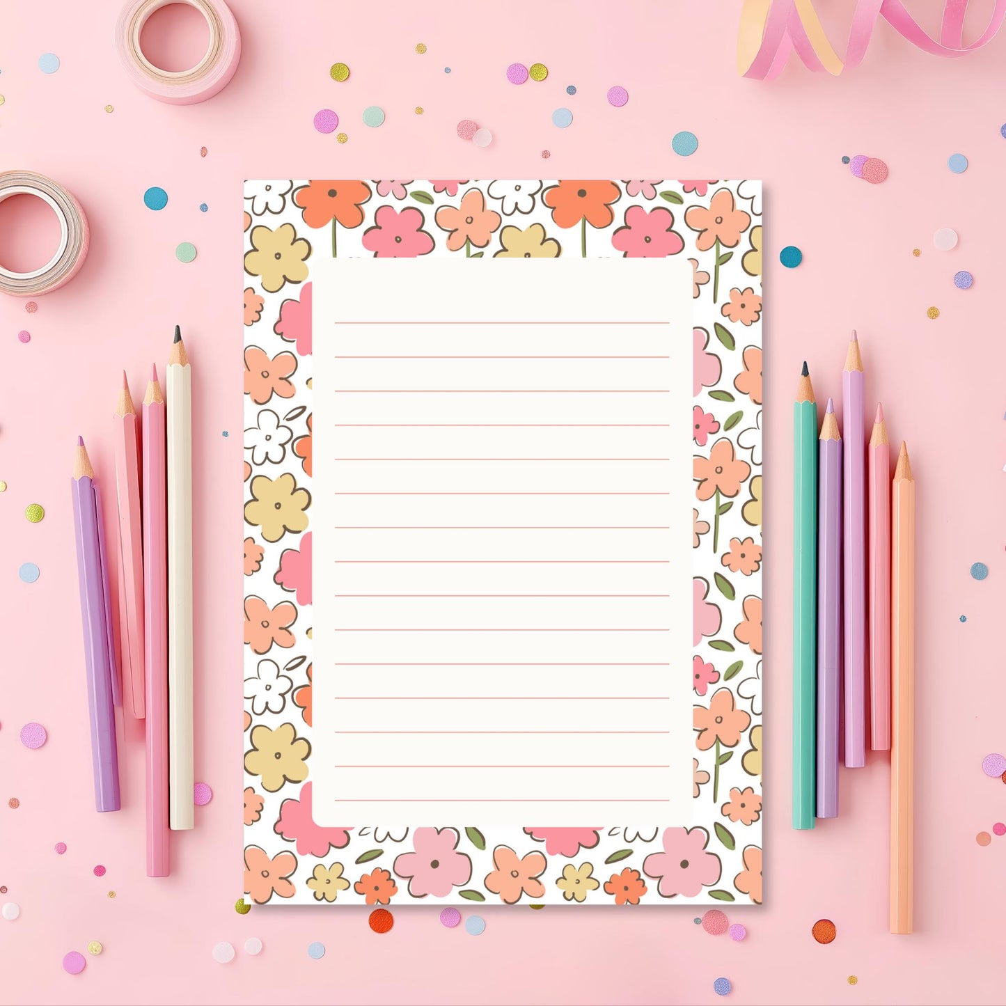 Floral Notepad – 50 Lined Tearoff Sheets Retro Botanical
