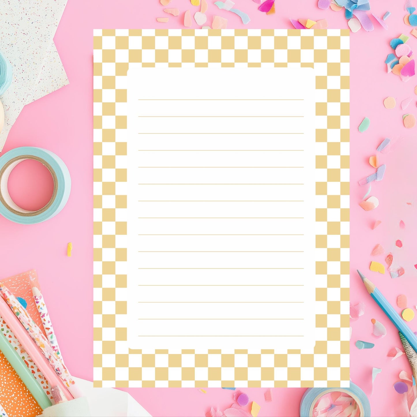Checkered Memo Pad – 50 Lined Tearoff Sheets Preppy Desk Stationery