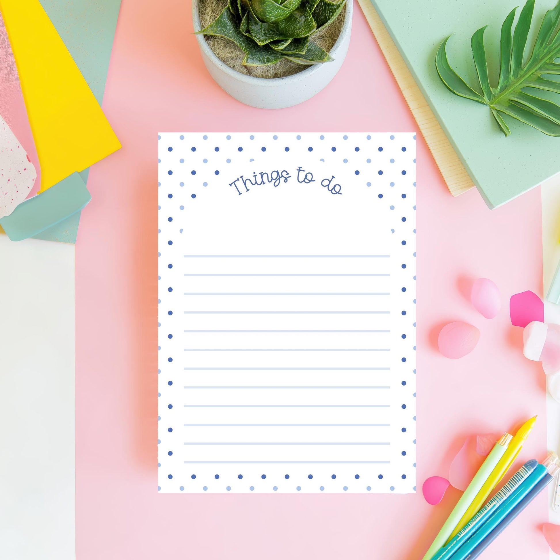 Desk Organizer Notepad Daily Task List Planner 50 Sheet Tear Off Writing Pad Blue Polka Dot Design Office Supplies Daily Productivity Tool Task Management Checklist Paper 5x7 Inch Lined Memo Pad Premium Writing Paper Office Stationery