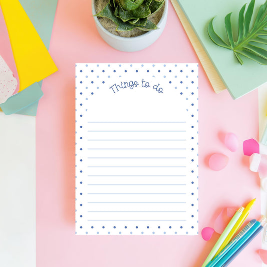 Desk Organizer Notepad Daily Task List Planner 50 Sheet Tear Off Writing Pad Blue Polka Dot Design Office Supplies Daily Productivity Tool Task Management Checklist Paper 5x7 Inch Lined Memo Pad Premium Writing Paper Office Stationery