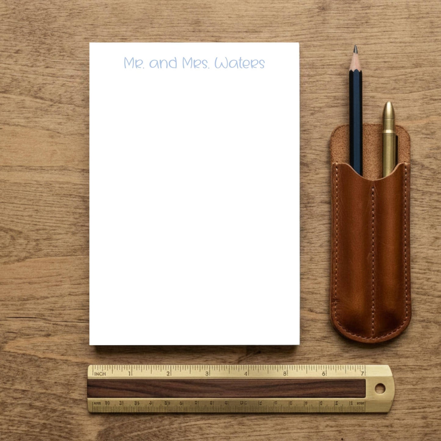 Personalized Wedding Notepad Custom Mr Mrs Name Memo Pad Bridal Shower Gift Newlywed Present 50 Page Tear Away Sheets Quality Writing Paper Elegant Light Blue Font Monogrammed Couple Stationery Daily Notes Lists Thank You Cards 5x7 Inch