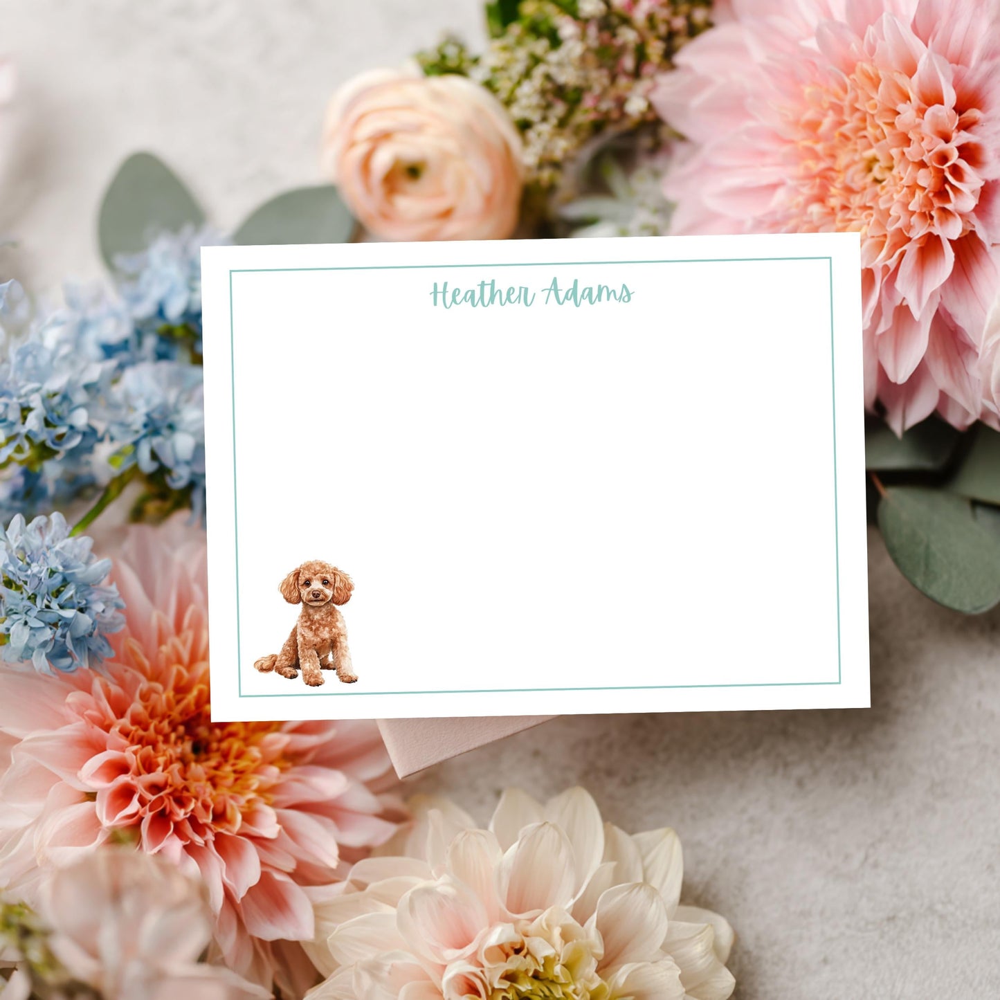 Custom Pet Stationery Notepad Personalized Poodle Owner Note Cards Watercolor Dog Design Monogrammed Name Script Premium Writing Paper Perfect Dog Parent Correspondence Cards Thank You Notes Gift Collection Birthday Present For Pet Lovers