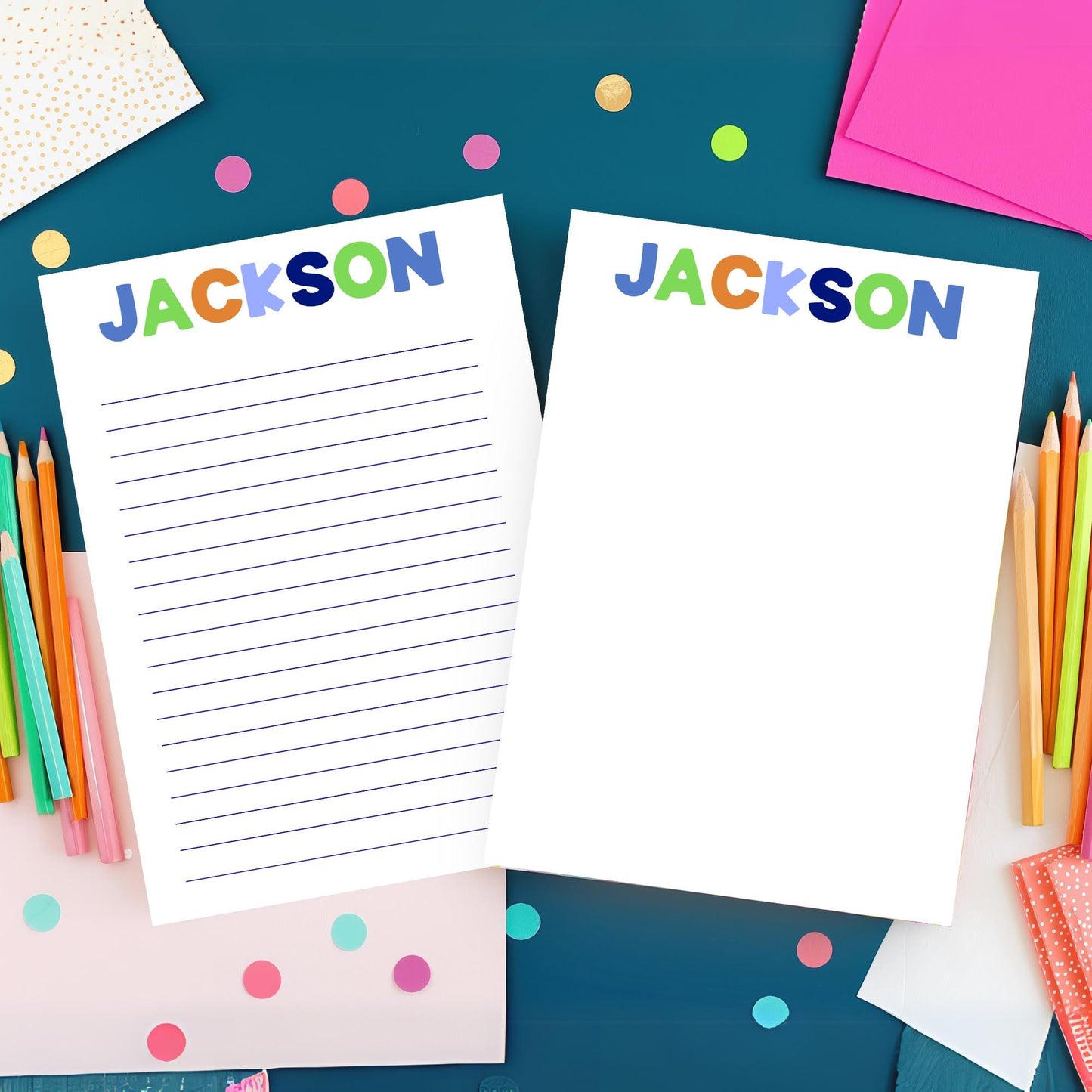 Personalized Notepad Kids Custom Name Writing Pad School Supplies Gift Teacher Appreciation Present Colorful Letters Design Student Desk Essential Tear Away Sheets Lined Paper Blank Pages Back To School Shopping Homework Organization Helper