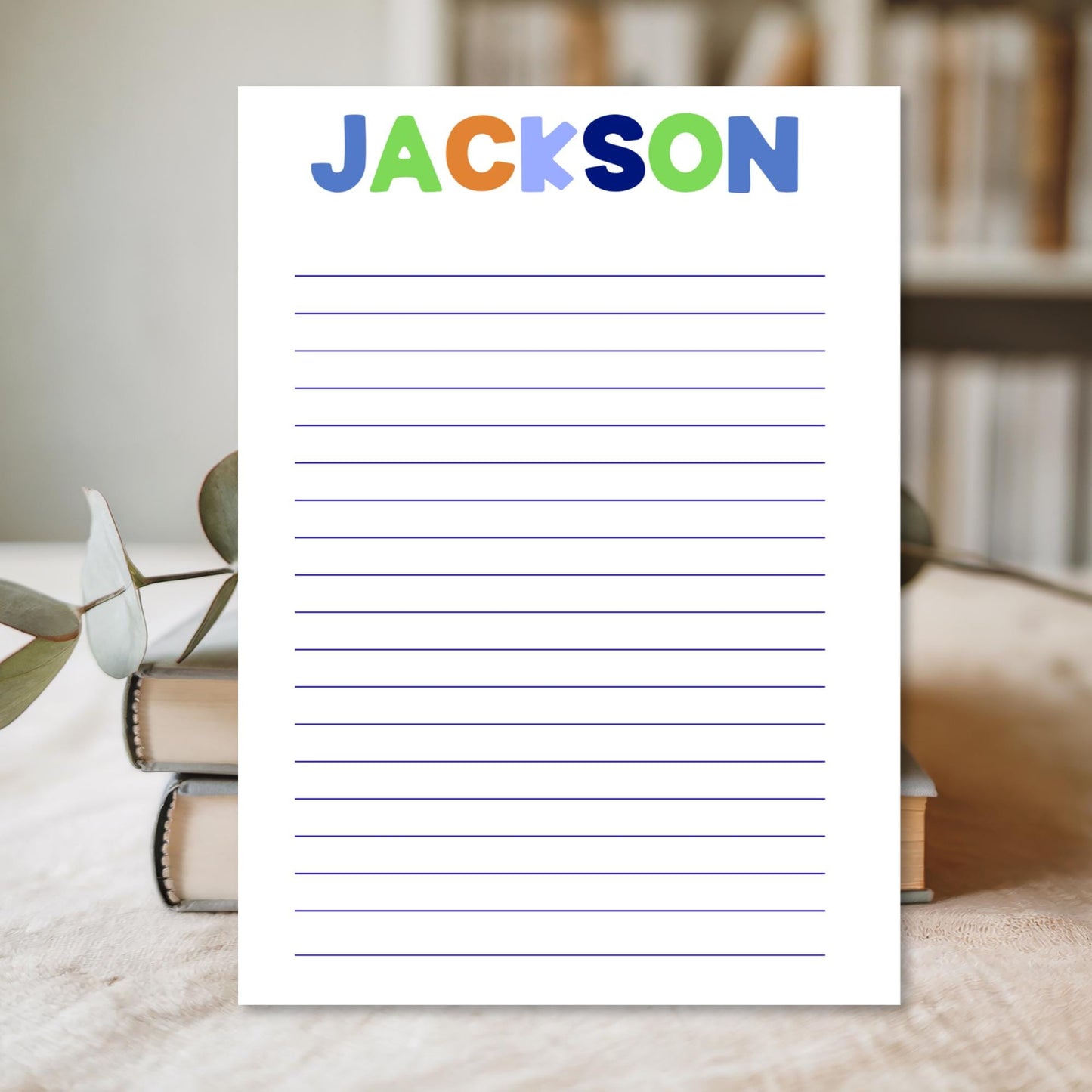 Custom Name Writing Pad School Supplies Personalized Student Notepad Kids Desk Organization Essential Colorful Letter Design Tear Away Paper Sheets Lined Writing Pages Blank Drawing Space Back To School Shopping List Teacher Gift Ideas