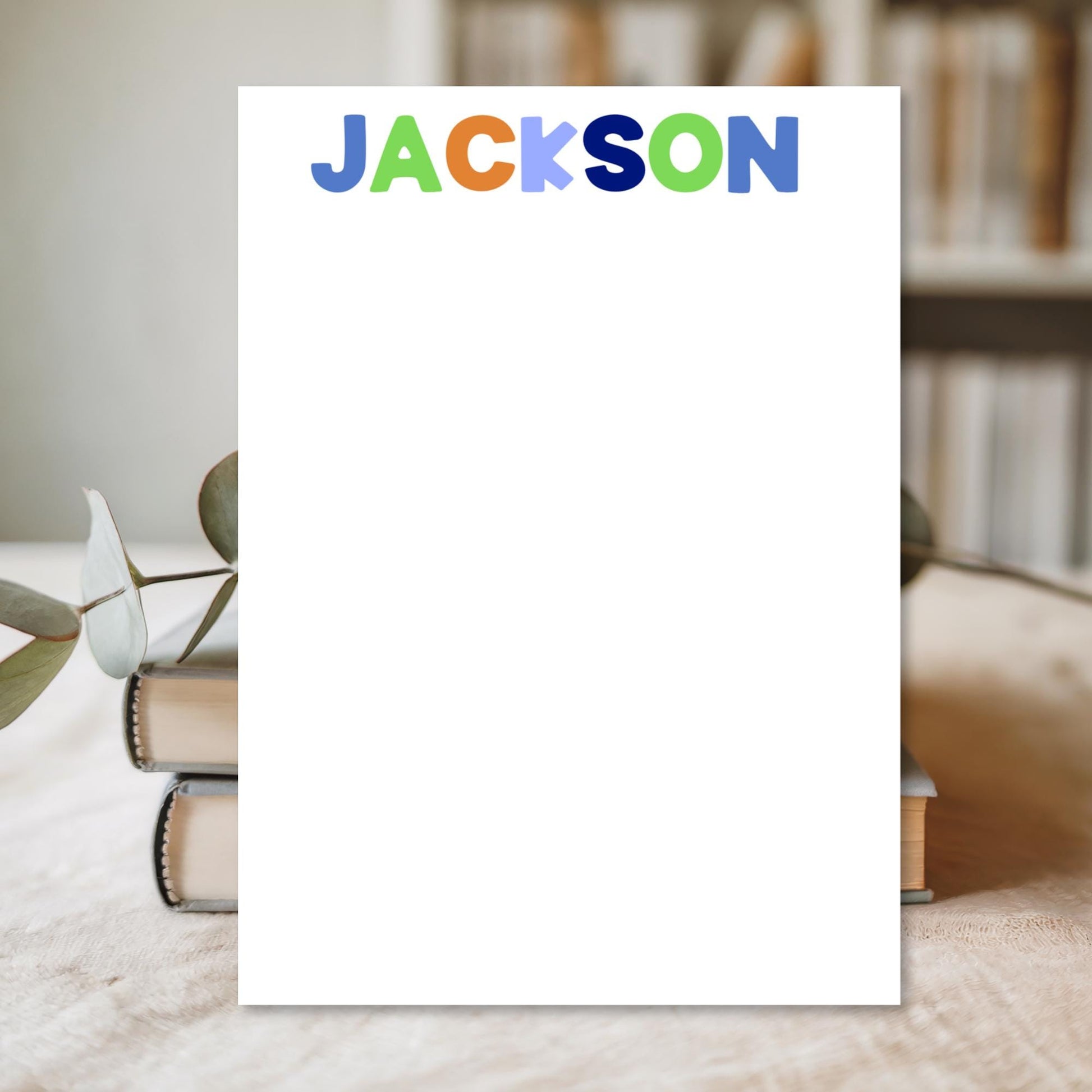Kids Stationery Custom Personalized Name Notepad Writing Pad School Supplies Student Organization Tool Vibrant Colorful Letters Design Tear Away Sheets Premium Paper Quality Lined Pages Blank Space Back To School Essential Homework Helper