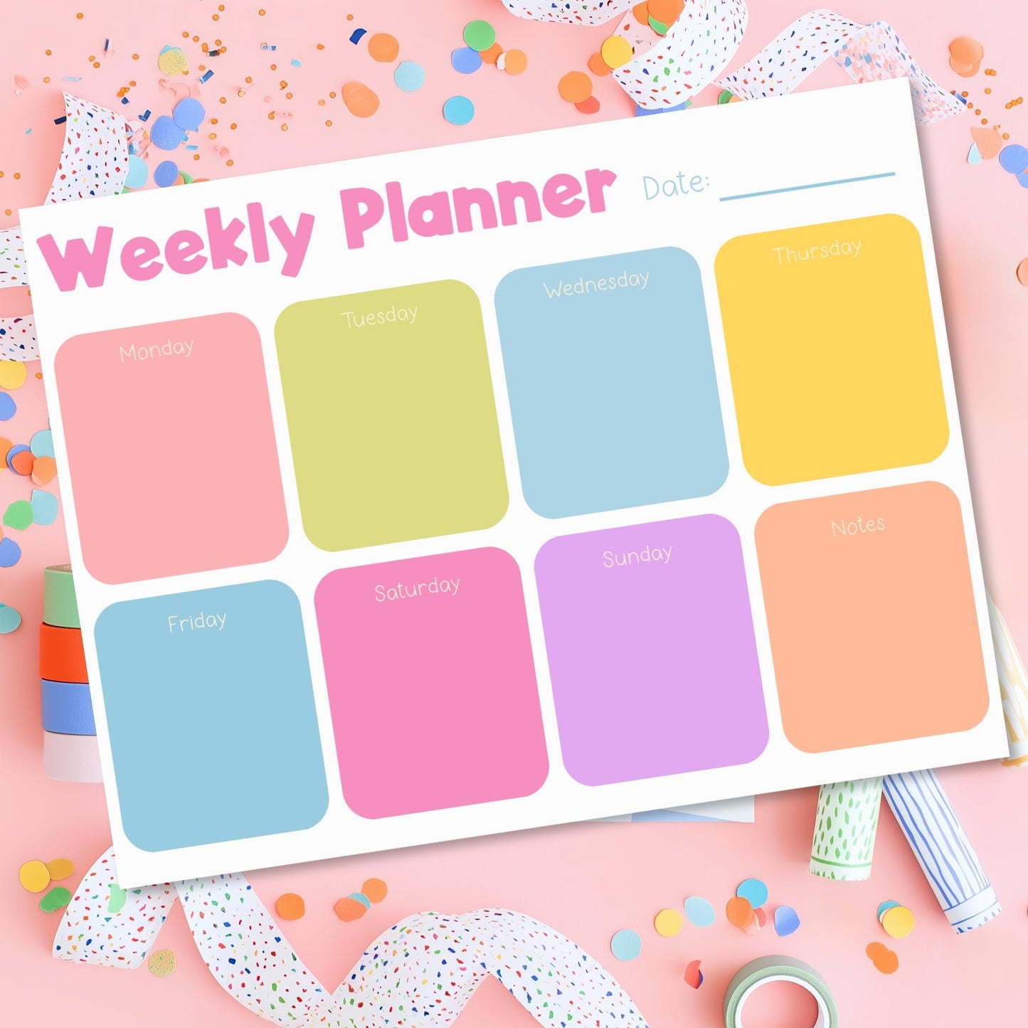 Weekly Planner Pad Student Homework Schedule Tracker Tearaway Desk Organizer Colorful Pastel Design Monday Through Sunday Layout Assignment Planning Tool Time Management System Notes Section Date Field Premium Paper Backing Office School