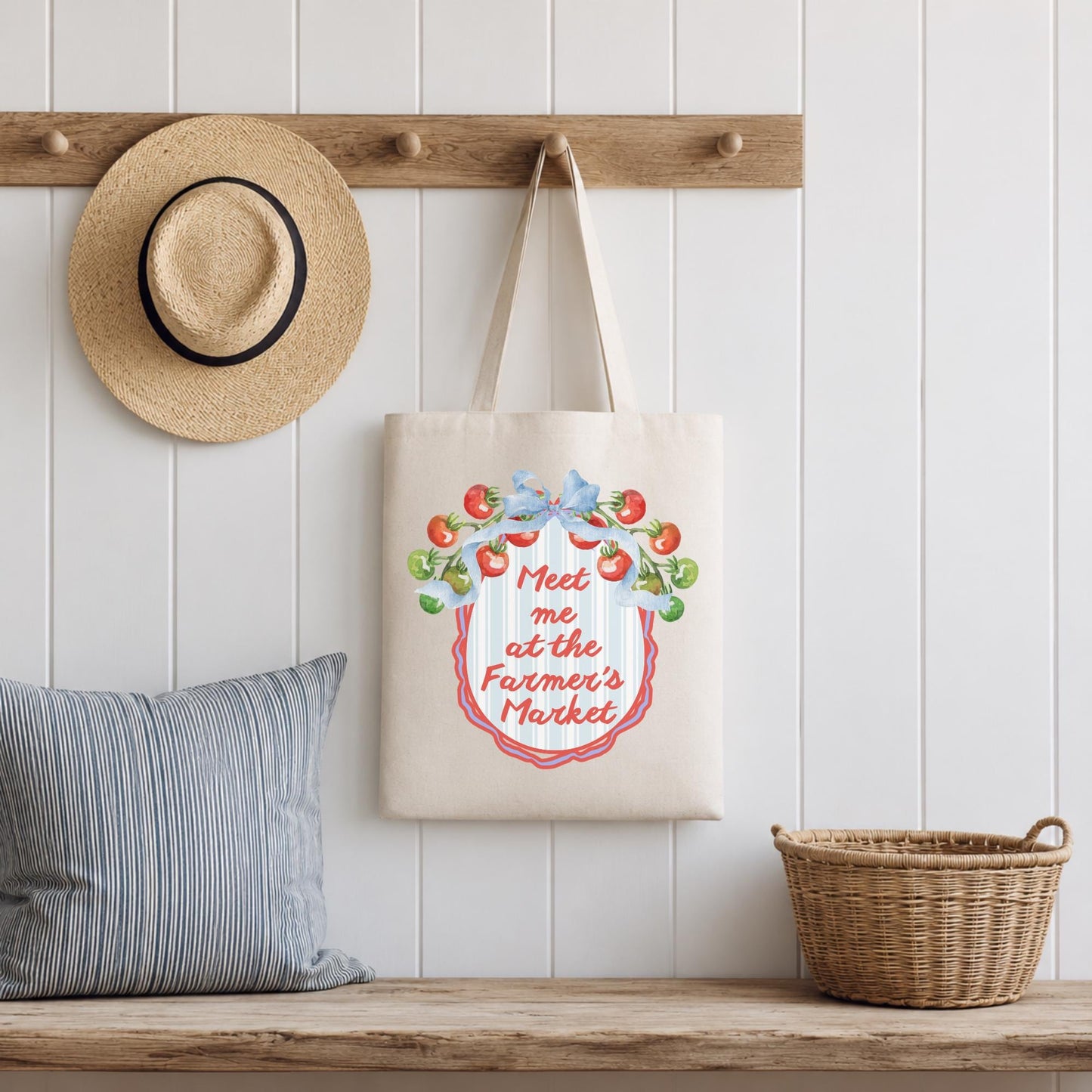 Grocery Shopping Bag Reusable Canvas Tote Natural Cotton Market Carrier Farmers Market Essential Eco Friendly Shopping Solution Fresh Produce Bag Vintage Tomato Design Sustainable Grocery Tote Weekly Market Shopping Trips Farmhouse Style