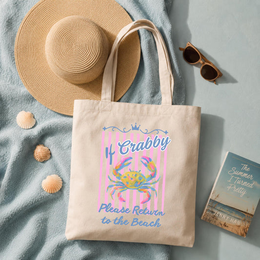 Beach Tote Bag Canvas Carry All Reusable Shopping Bag Cotton Canvas Material Summer Vacation Essentials Coastal Theme Gift Ocean Lover Present Crab Design Artwork Nautical Style Accessory Everyday Carry Bag Grocery Shopping Hauler Eco