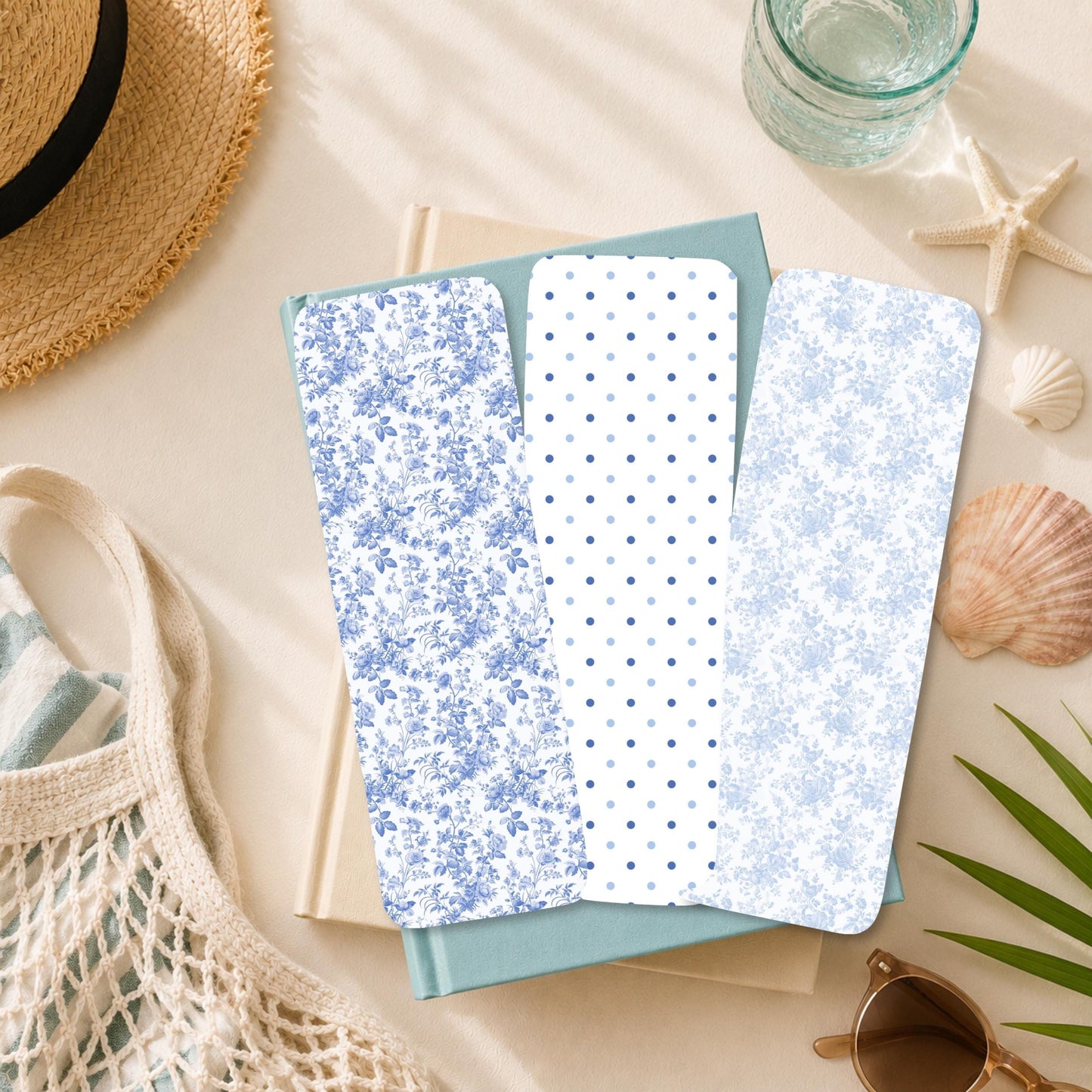 Book Lover Gift Set Laminated Bookmark Collection Waterproof Reading Accessories Blue White Floral Pattern Design Coastal Aesthetic Page Marker Set Teacher Appreciation Present Thoughtful Reader Gift Durable Rounded Corners Literary