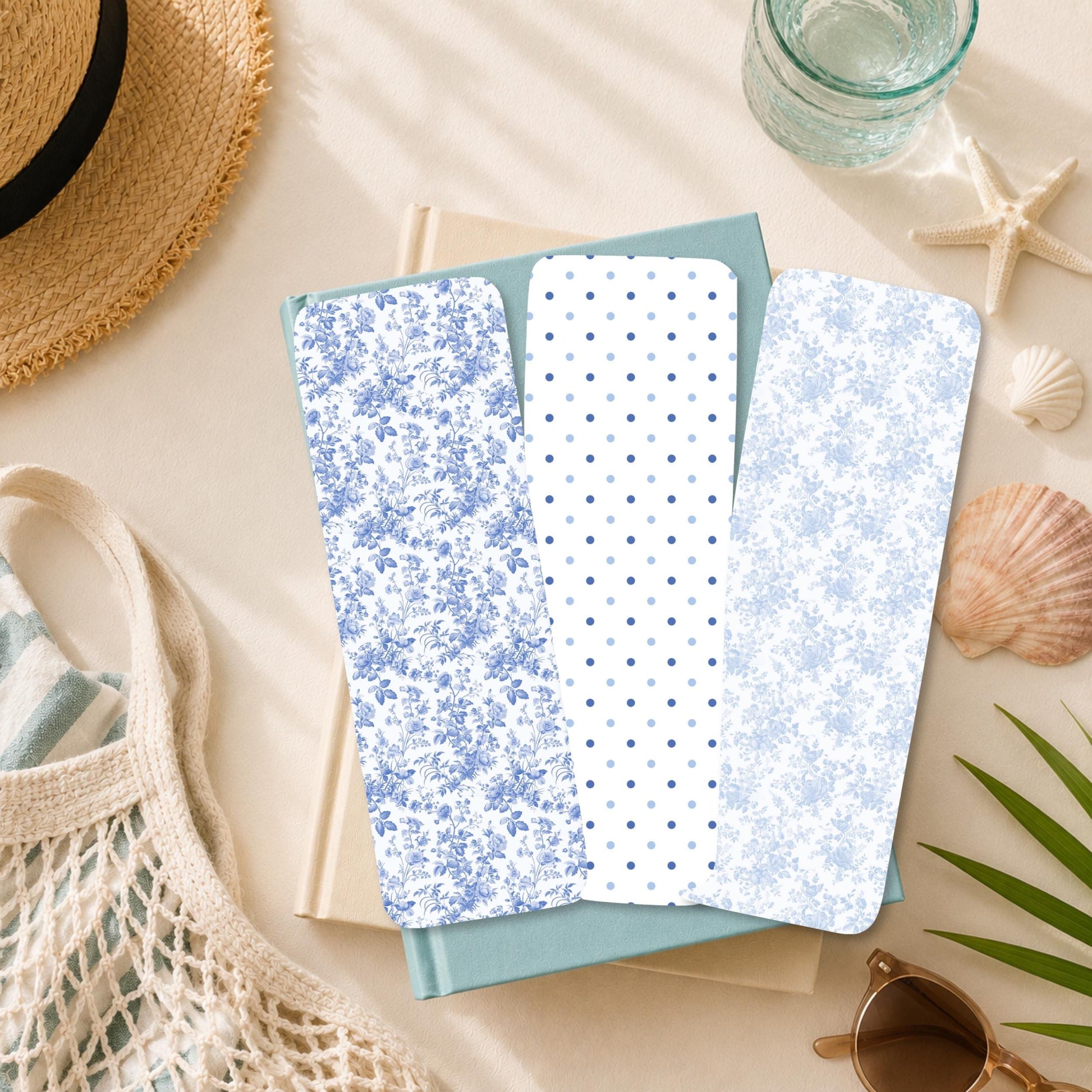 Book Lover Gift Set Laminated Bookmark Collection Waterproof Reading Accessories Blue White Floral Pattern Design Coastal Aesthetic Page Marker Set Teacher Appreciation Present Thoughtful Reader Gift Durable Rounded Corners Literary